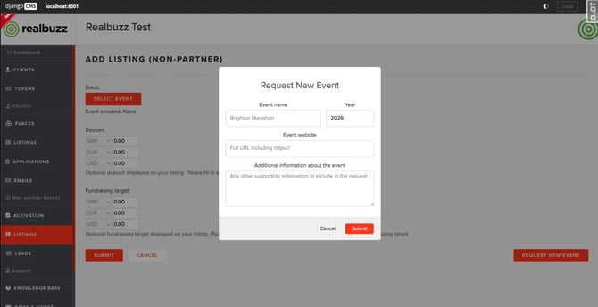 request new event form