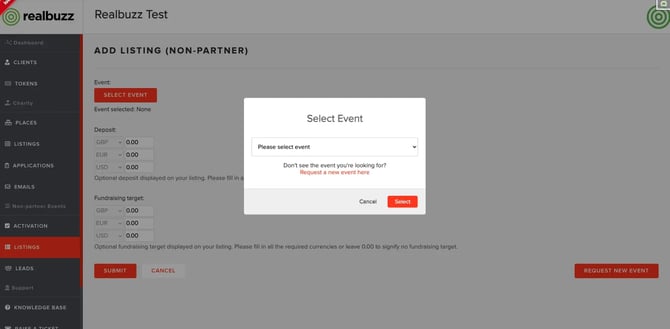 select event form
