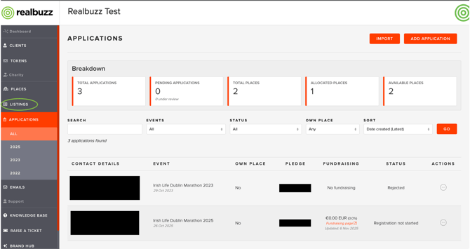 Listings in navigation sidebar