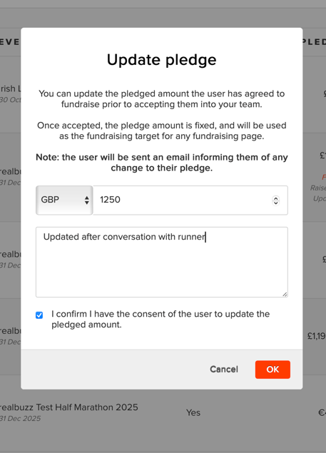 Update pledge amount Console